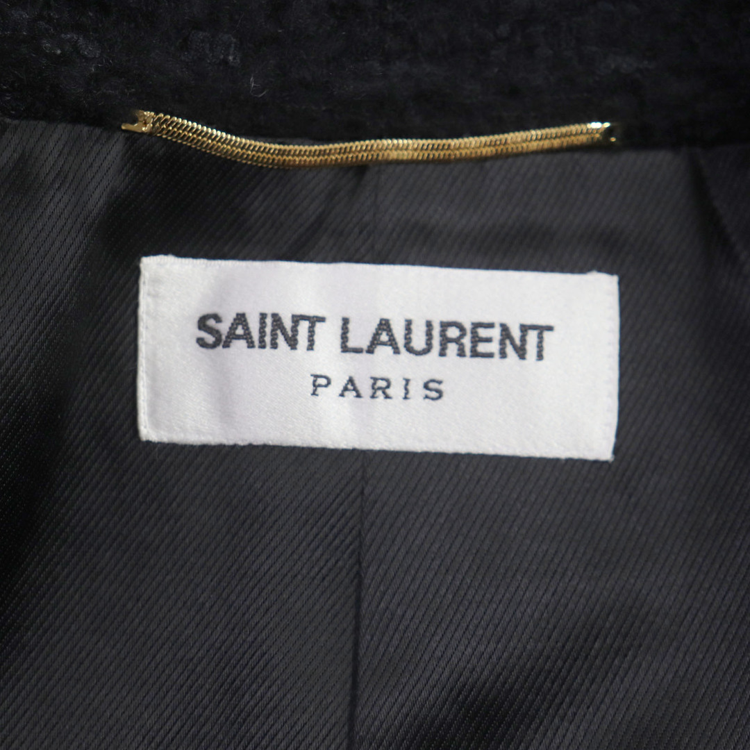 Saint Laurent(サンローラン)の極美品▼SAINT LAURENT PARIS サンローランパリ 2021年製 581137 シルク混 ダブルブレスト ピーコート ブラック F36 ガーメント付き イタリア製 正規品 レディース レディースのジャケット/アウター(ピーコート)の商品写真