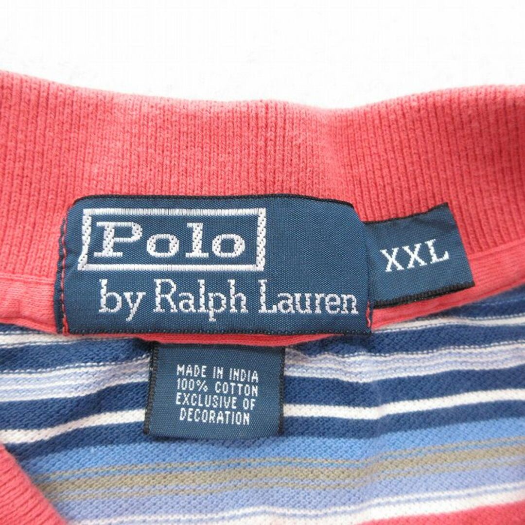 Ralph Lauren(ラルフローレン)のXL★古着 ラルフローレン Ralph Lauren 半袖 ブランド ポロ シャツ メンズ 90年代 90s ワンポイントロゴ 鹿の子 大きいサイズ コットン オレンジ系他 ボーダー 23jul24 中古 トップス メンズのトップス(ポロシャツ)の商品写真