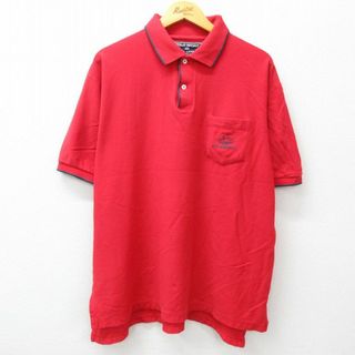 ラルフローレン(Ralph Lauren)のXL★古着 ラルフローレン Ralph Lauren ポロスポーツ 半袖 ブランド ポロ シャツ メンズ ワンポイントロゴ 鹿の子 胸ポケット付き 大きいサイズ コットン 赤 レッド 23jul24 中古 トップス(ポロシャツ)