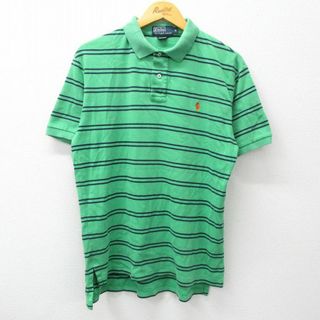 ラルフローレン(Ralph Lauren)のXL★古着 ラルフローレン Ralph Lauren 半袖 ブランド ポロ シャツ メンズ 00年代 00s ワンポイントロゴ コットン 緑他 グリーン ボーダー 23jul24 中古 トップス(ポロシャツ)