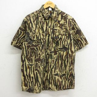 XL★古着 半袖 ハンティング シャツ メンズ 90年代 90s ダックスアンリミテッド 鳥 コットン USA製 ベージュ他 カーキ 迷彩 【spe】 23jul24 中古 トップス(シャツ)