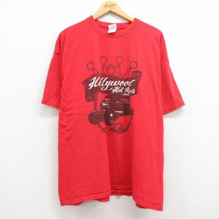 XL★古着 半袖 ビンテージ Tシャツ メンズ 00年代 00s ハリウッド ホットロッド HOT ROD 大きいサイズ コットン クルーネック 赤 レッド 23jul21 中古(Tシャツ/カットソー(半袖/袖なし))