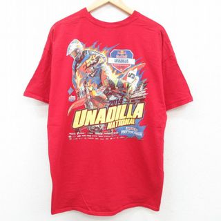 XL★古着 半袖 Tシャツ メンズ UNADILLA モトクロスバイク 企業広告 大きいサイズ コットン クルーネック 赤 レッド 23jul21 中古(Tシャツ/カットソー(半袖/袖なし))