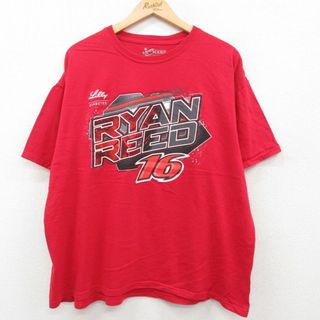 XL★古着 半袖 Tシャツ メンズ NASCAR ライアンリード レーシングカー 大きいサイズ コットン クルーネック 赤 レッド 23jul21 中古(Tシャツ/カットソー(半袖/袖なし))