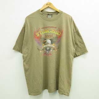 XL★古着 半袖 ビンテージ Tシャツ メンズ 00年代 00s ブラックヒルズラリー スタージス ワシ 大きいサイズ コットン クルーネック ベージュ カーキ 23jul22 中古(Tシャツ/カットソー(半袖/袖なし))