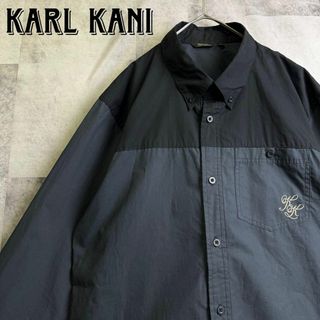 カールカナイ(Karl Kani)の美品 カールカナイ バイカラー ワークシャツ 刺繍ロゴ ブラック グレー XL(シャツ)