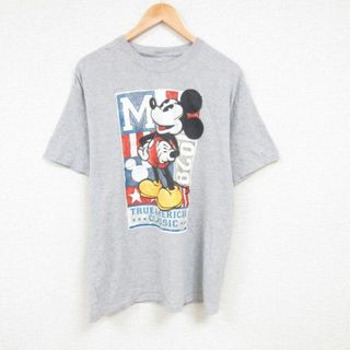 ディズニー(Disney)のL★古着 半袖 Tシャツ メンズ ディズニー DISNEY ミッキー MICKEY MOUSE クルーネック グレー 霜降り 23jul24 中古(Tシャツ/カットソー(半袖/袖なし))