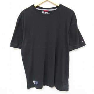 トミーヒルフィガー(TOMMY HILFIGER)のXL★古着 トミーヒルフィガー TOMMY HILFIGER 半袖 ブランド Tシャツ メンズ コットン クルーネック 黒 ブラック 23jul21 中古(Tシャツ/カットソー(半袖/袖なし))