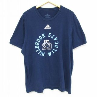 アディダス(adidas)のXL★古着 アディダス 半袖 ブランド Tシャツ メンズ ワイルドキャッツ コットン クルーネック 紺 ネイビー 23jul21 中古(Tシャツ/カットソー(半袖/袖なし))