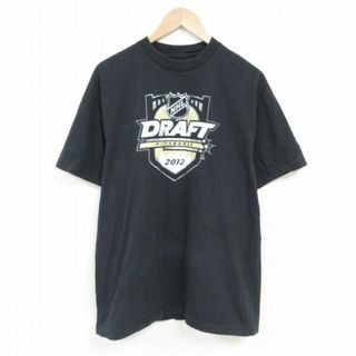 リーボック(Reebok)のL★古着 リーボック REEBOK 半袖 ブランド Tシャツ メンズ NHL ピッツバーグペンギンズ DRAFT コットン クルーネック 黒 ブラック アイスホッケー 23jul22 中古(Tシャツ/カットソー(半袖/袖なし))