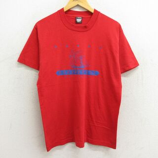 L★古着 半袖 ビンテージ Tシャツ メンズ 80年代 80s 船 ハーバープレス クルーネック USA製 赤 レッド 23jul21 中古(Tシャツ/カットソー(半袖/袖なし))