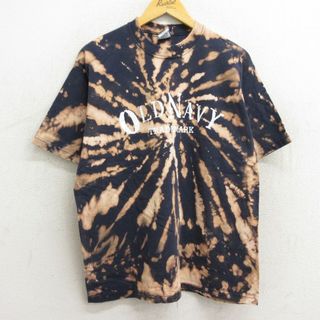 オールドネイビー(Old Navy)のL★古着 オールドネイビー OLD NAVY 半袖 ビンテージ Tシャツ メンズ 00年代 00s ビッグロゴ コットン クルーネック USA製 黒 ブラック ブリーチ加工 23jul21 中古(Tシャツ/カットソー(半袖/袖なし))