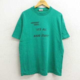 ヘインズ(Hanes)のXL★古着 ヘインズ Hanes 半袖 ビンテージ Tシャツ メンズ 80年代 80s Grannys Trannys コットン クルーネック USA製 緑 グリーン 23jul21 中古(Tシャツ/カットソー(半袖/袖なし))