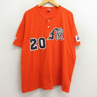 XL★古着 ラッセル 半袖 ビンテージ Tシャツ メンズ 00年代 00s DIXIE ベースボール 20 大きいサイズ ヘンリーネック オレンジ 23jul21 中古(Tシャツ/カットソー(半袖/袖なし))