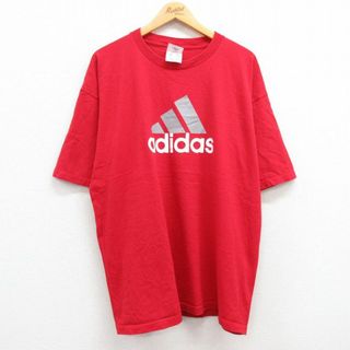 アディダス(adidas)のXL★古着 アディダス adidas 半袖 ビンテージ Tシャツ メンズ 90年代 90s ビッグロゴ 大きいサイズ コットン クルーネック USA製 赤 レッド 23jul21 中古(Tシャツ/カットソー(半袖/袖なし))