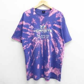 XL★古着 半袖 ビンテージ Tシャツ メンズ 90年代 90s NBA シャーロットホーネッツ コットン クルーネック USA製 紫他 パープル ブリーチ加工 バスケットボール 23jul21 中古(Tシャツ/カットソー(半袖/袖なし))