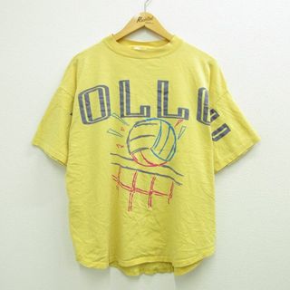 XL★古着 半袖 ビンテージ Tシャツ メンズ 90年代 90s バレーボール 大きいサイズ コットン クルーネック 黄 イエロー 【spe】 23jul21 中古(Tシャツ/カットソー(半袖/袖なし))