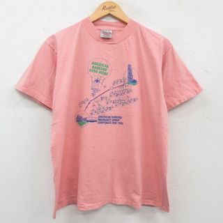 XL★古着 半袖 ビンテージ Tシャツ メンズ 90年代 90s マラソン AMERICAN BANKERS コットン クルーネック USA製 ピンク 23jul21 中古(Tシャツ/カットソー(半袖/袖なし))