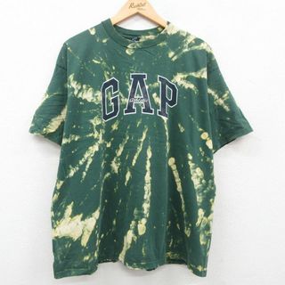 ギャップ(GAP)のXL★古着 ギャップ GAP 半袖 ビンテージ Tシャツ メンズ 00年代 00s ビッグロゴ 大きいサイズ コットン クルーネック USA製 緑 グリーン ブリーチ加工 23jul21 中古(Tシャツ/カットソー(半袖/袖なし))