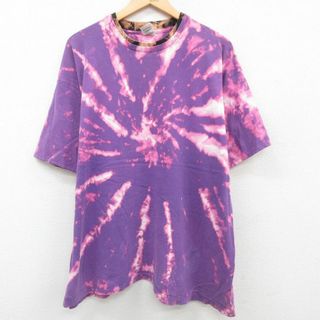 XL★古着 半袖 ビンテージ Tシャツ メンズ 90年代 90s 無地 大きいサイズ コットン クルーネック USA製 紫 パープル ブリーチ加工 23jul21 中古(Tシャツ/カットソー(半袖/袖なし))