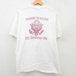 ヘインズ(Hanes)のXL★古着 ヘインズ Hanes 半袖 ビンテージ Tシャツ メンズ 90年代 90s 飛行機 PASSPORT TO SUCCESS 大きいサイズ コットン クルーネック 白 ホワイト 【spe】 23jul21 中古(Tシャツ/カットソー(半袖/袖なし))