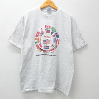 ヘインズ(Hanes)のXL★古着 ヘインズ Hanes 半袖 ビンテージ Tシャツ メンズ 00年代 00s 国旗 星条旗 クルーネック 薄グレー 霜降り 23jul21 中古(Tシャツ/カットソー(半袖/袖なし))