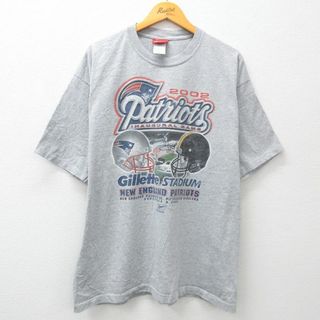 リーボック(Reebok)のXL★古着 リーボック REEBOK 半袖 ビンテージ Tシャツ メンズ 00年代 00s NFL ニューイングランドペイトリオッツ 大きいサイズ クルーネック グレー 霜降り アメフト スーパーボウル 23jul21 中古(Tシャツ/カットソー(半袖/袖なし))