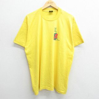 XL★古着 半袖 ビンテージ Tシャツ メンズ 80年代 80s single クルーネック USA製 黄 イエロー 23jul22 中古(Tシャツ/カットソー(半袖/袖なし))