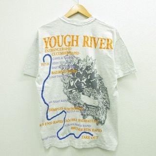 ヘインズ(Hanes)のL★古着 ヘインズ Hanes 半袖 ビンテージ Tシャツ メンズ 90年代 90s YOUGH RIVER クルーネック USA製 薄グレー 霜降り 【spe】 23jul22 中古(Tシャツ/カットソー(半袖/袖なし))