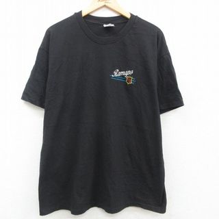 ヘインズ(Hanes)のXL★古着 ヘインズ Hanes 半袖 ビンテージ Tシャツ メンズ 90年代 90s Ramapo PBA 大きいサイズ コットン クルーネック USA製 黒 ブラック 23jul22 中古(Tシャツ/カットソー(半袖/袖なし))