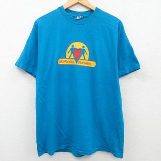 ヘインズ(Hanes)のL★古着 ヘインズ Hanes 半袖 ビンテージ Tシャツ メンズ 80年代 80s JCペニー コットン クルーネック USA製 水色 23jul22 中古(Tシャツ/カットソー(半袖/袖なし))