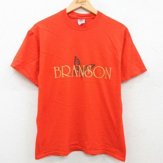 M★古着 半袖 ビンテージ Tシャツ メンズ 00年代 00s BRANSON 蝶 コットン クルーネック オレンジ 23jul22 中古(Tシャツ/カットソー(半袖/袖なし))