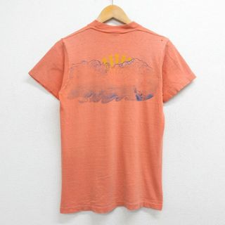 S★古着 半袖 ビンテージ Tシャツ メンズ 70年代 70s 雲 胸ポケット付き コットン クルーネック オレンジ系 23jul22 中古(Tシャツ/カットソー(半袖/袖なし))