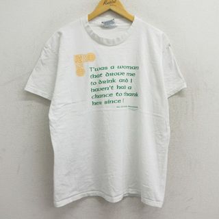 リー(Lee)のXL★古着 リー Lee 半袖 ビンテージ Tシャツ メンズ 90年代 90s メッセージ コットン クルーネック USA製 白 ホワイト 23jul24 中古(Tシャツ/カットソー(半袖/袖なし))