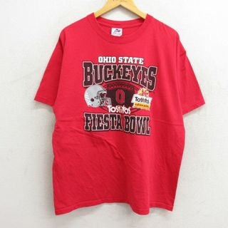 XL★古着 半袖 ビンテージ Tシャツ メンズ 00年代 00s オハイオステートバックアイズ フットボール コットン クルーネック 赤 レッド 23jul24 中古(Tシャツ/カットソー(半袖/袖なし))