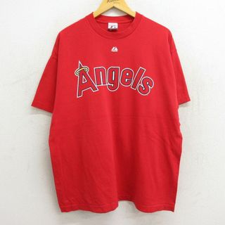 マジェスティック(Majestic)のXL★古着 マジェスティック 半袖 ビンテージ Tシャツ メンズ 00年代 00s MLB ロサンゼルスエンゼルス ノーランライアン 30 コットン クルーネック 赤 レッド メジャーリーグ ベースボール 野球 23jul24 中古(Tシャツ/カットソー(半袖/袖なし))