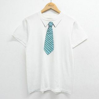 ヘインズ(Hanes)のS★古着 ヘインズ Hanes 半袖 ビンテージ Tシャツ メンズ 80年代 80s ネクタイ クルーネック USA製 白 ホワイト 【spe】 23jul24 中古(Tシャツ/カットソー(半袖/袖なし))