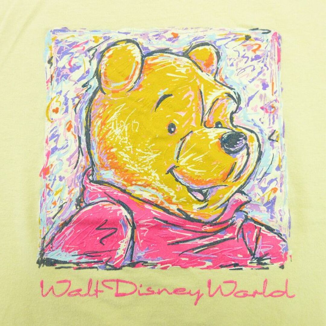 Disney(ディズニー)のXL★古着 半袖 ビンテージ Tシャツ メンズ 90年代 90s ディズニー DISNEY くまのプーさん 大きいサイズ クルーネック 薄黄 イエロー 23jul24 中古 メンズのトップス(Tシャツ/カットソー(半袖/袖なし))の商品写真