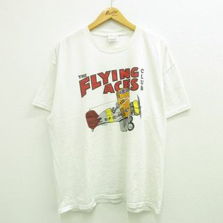 ヘインズ(Hanes)のXL★古着 ヘインズ Hanes 半袖 ビンテージ Tシャツ メンズ 00年代 00s フライングエースクラブ 飛行機 大きいサイズ クルーネック 白 ホワイト 23jul24 中古(Tシャツ/カットソー(半袖/袖なし))