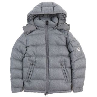 モンクレール(MONCLER)の極美品△MONCLER モンクレール 2021年製 ウール100% MONTGENEVRE モンジュネーヴル ロゴパッチ・フード付き ダウンジャケット グレー 00 イタリア製 正規品 メンズ(ダウンジャケット)