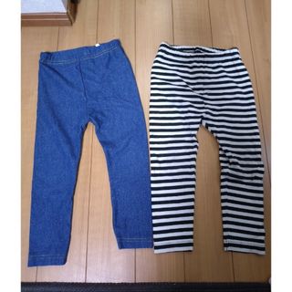 ユニクロ(UNIQLO)の90 ユニクロ　レギンスパンツ　ストレッチ　パンツ　ズボン　ボーダー　2点セット(パンツ/スパッツ)