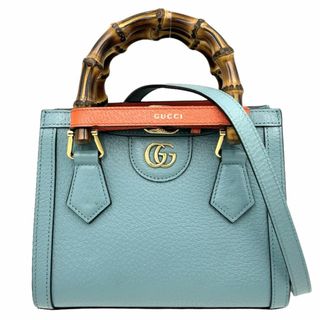 グッチ(Gucci)のGUCCI グッチ 3WAY バンブー ダイアナ ミニトートバッグ ハンドバッグ 肩掛け 斜め掛け GG ミニバッグ ショルダーバッグ かばん 鞄 7027320 レザー    エメラルドブルー ゴールド金具 レディース【中古品】(ショルダーバッグ)