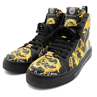 ヴェルサーチ(VERSACE)の【SALE】VERSACE ヴェルサーチ スニーカー メデューサ ハイカットスニーカー ファッションアイテム 靴 41サイズ レザー    ブラック 黒 イエロー メンズ 春 秋 冬【中古品】(ブーツ)