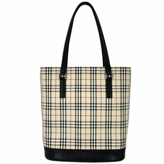 BURBERRY - BURBERRY バーバリー ハンドバッグ ノバチェック トートバッグ 肩掛け かばん 鞄 レザー  キャンバス   ブラック 黒 ベージュ シルバー金具 レディース 美品【中古品】