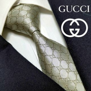 Gucci - グッチ ネクタイ 超人気 GGチェーン ジャガード ハイブランド 高級シルク 銀