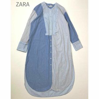 ZARA ザラ ロングワンピース シャツワンピ 羽織り 綿100% XS(ロングワンピース/マキシワンピース)