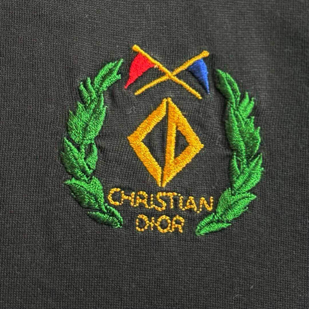 Christian Dior(クリスチャンディオール)の美品 クリスチャンディオール 長袖ポロシャツ ワンポイント刺繍ロゴ ブラック L メンズのトップス(ポロシャツ)の商品写真