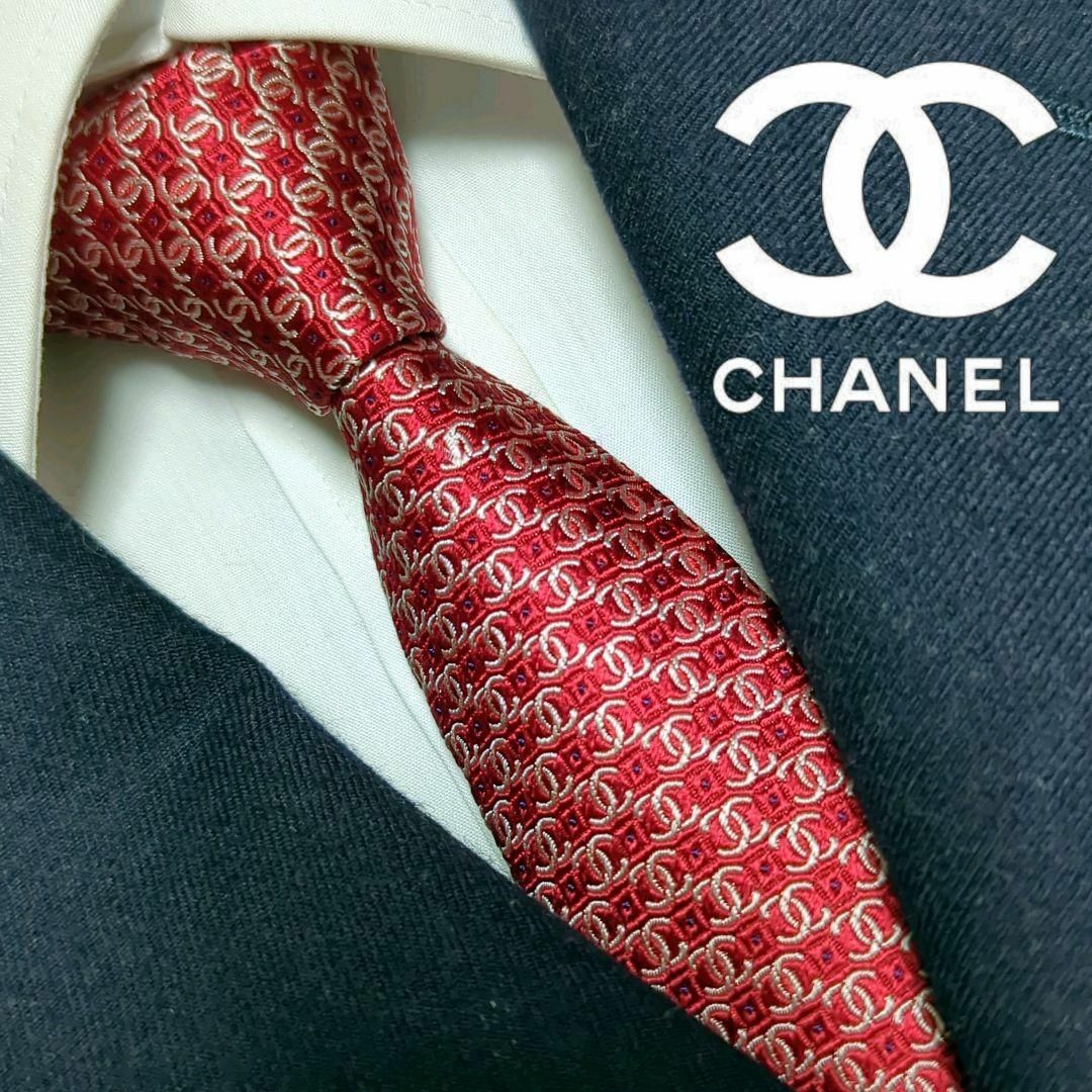CHANEL(シャネル)の美品 シャネル ネクタイ ナロータイ ココマーク ジャガード 高級シルク 手編み メンズのファッション小物(ネクタイ)の商品写真