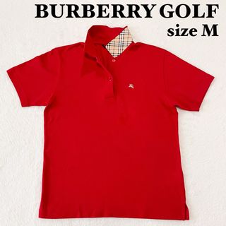 BURBERRY - 【美品】バーバリーゴルフ　半袖ポロシャツ　レッド　襟裏ノバチェックゴルフウェアM