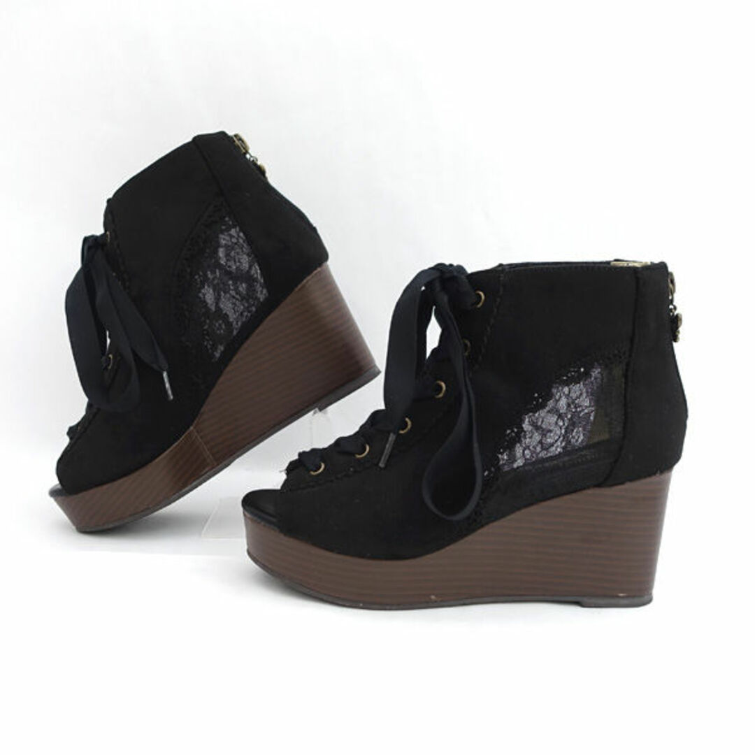 axes femme(アクシーズファム)のaxes femme / アクシーズファム ◆レースアップブーサン/花柄レース/ブラック/M(23-23.5) TL622X75 【レディース/ガールズ/LADY/女性/婦人】【靴/クツ/シューズ】レディースファッション【中古】 [0220483966] レディースの靴/シューズ(ブーツ)の商品写真